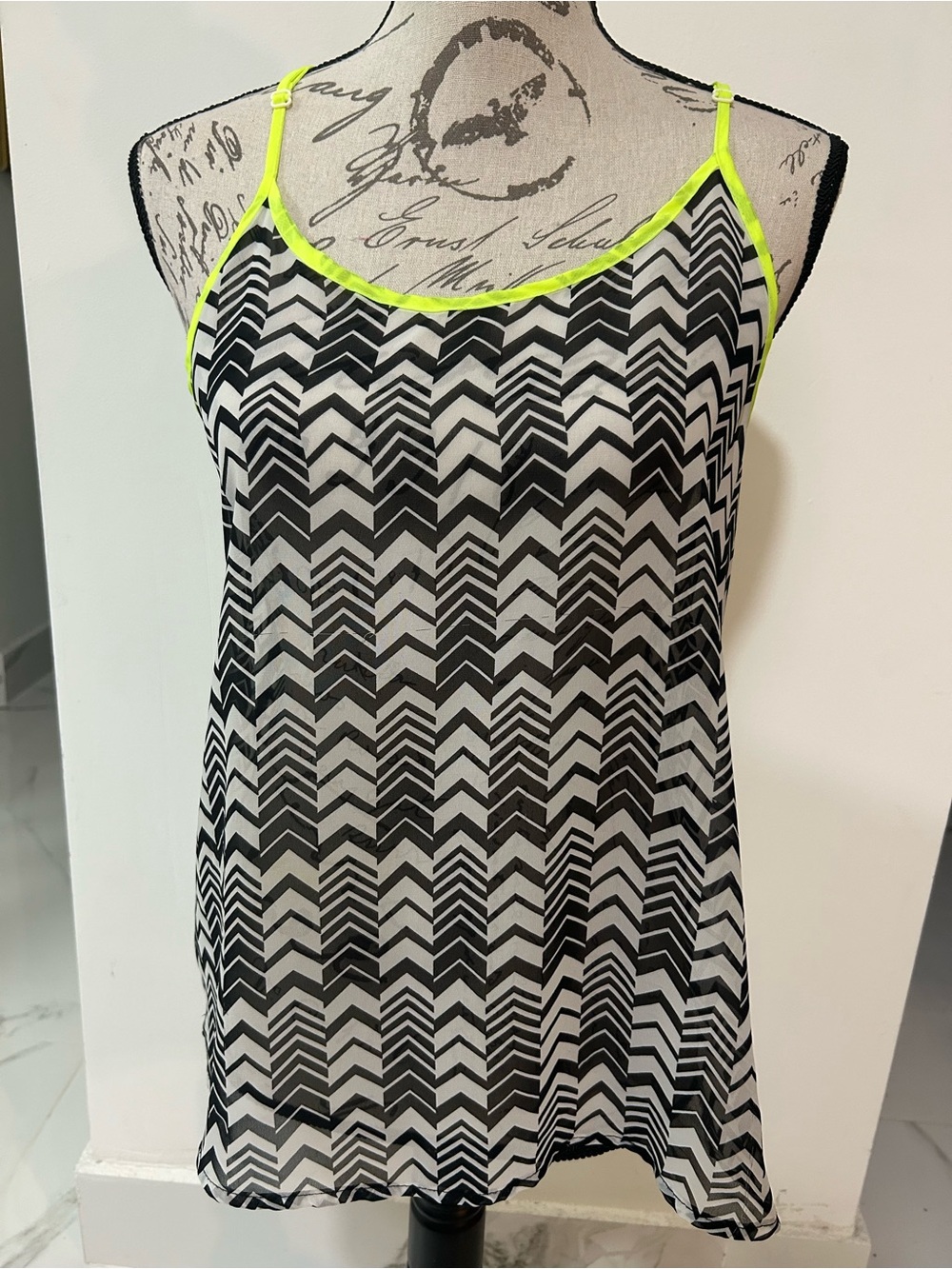 American Dream Black & Neon Yellow Chevron Cami